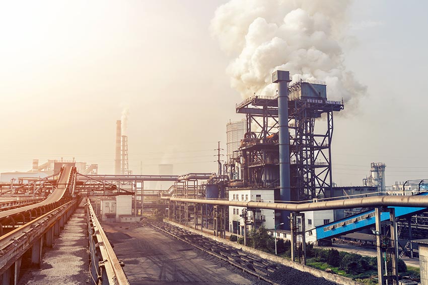 Industrial cooling tower of smoke pollution in the steel mill